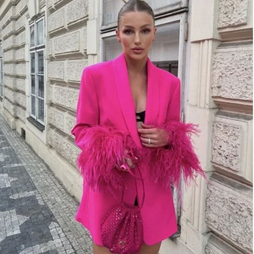 Zara Pink Feather Blazer Size XS Product Code 8216/707/645